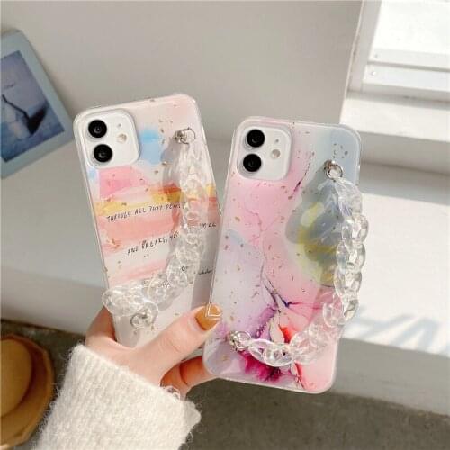 Clear Bracelet chain Phone Cases for iphone 11 pro max X XS XR 7 8 Plus SE 2020 12 mini Marble Sequins gold foil Soft Back Cover