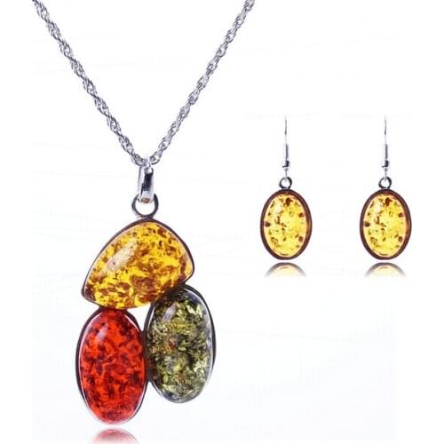 Retro Personality Geometric Oval Jewelry Sets Necklace Earrings Fashion Jewelry