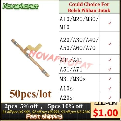 Power Switch On Off Volume For Samsung Galaxy A10 M20 M30 M10 A20 A30 A40 A50 A60 A70 A51 A71 Power Button Flex Cable 50pcs/lot