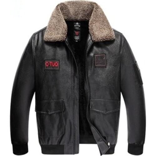 New Leather Jacket Mens Fashion Slim Moto Bike Style Pilot Coat Casual Wool Fur Turn-Dowm Collar Leather Coat L-5XL