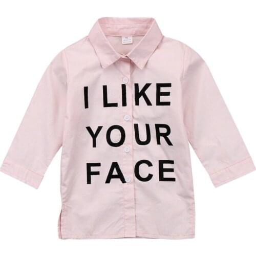 New Kids Kleding I like Your Face Print Pink Long Shirt Fashion Boys Clothes Shirt 1-6Y