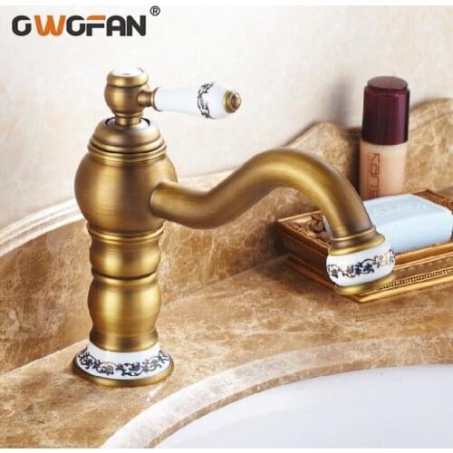Single Basin Faucets Brushed Antique Brass Bathroom Sink Faucet 360 Rotate Spout Deck Mount Mixer Water Taps torneira OWO-S79313