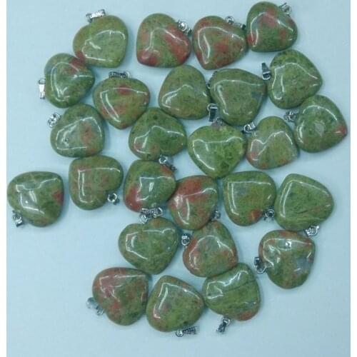 Wholesale 50pcs/lot 2018 Fashion heart natural Unakite Stone charms pendants Good Quality 20mm free shipping