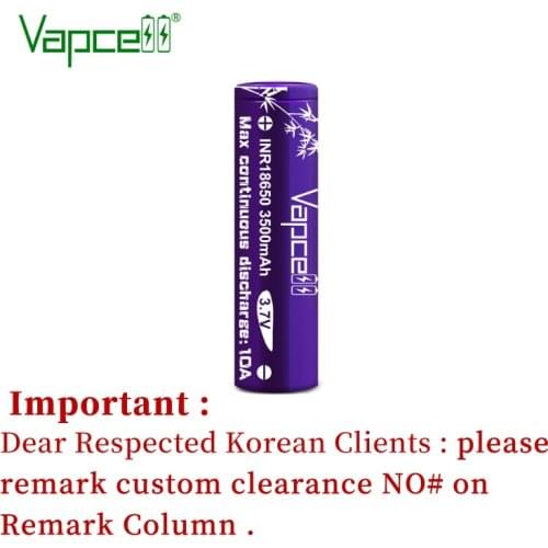 Original Vapcell INR 18650 3500mah 10A 3.7V Flat / Button Top Li Ion Battery Discharging Rechargeable For Flashlight Batteries
