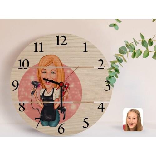 Personalized Women 'S Hairdressing Caricature Of Authentic Wooden Pallet Saat-3