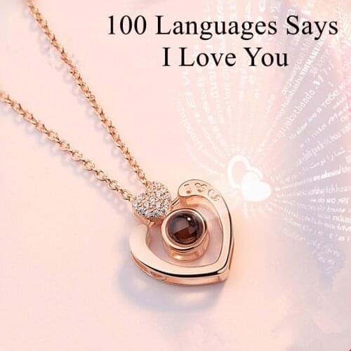 Gift For Girlfriend I Love You In 100 Languages Projection Heart Necklace Anniversary Present Small Love Gift Mothers Day gift