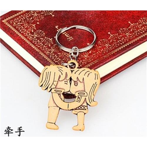 Fall in love couple Pendant 100pcs keychain hanger 25mm keyrings wholesale promotion wood gift pendant keyring Diy