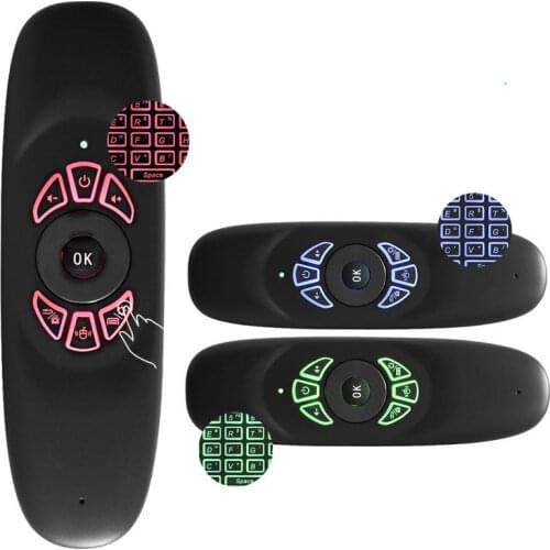 Russian English 7 color backlit C120 All in one 2.4G air mouse Rechargeable Wireless remote control Keyboard for Android TV Box