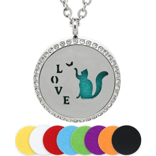 BOFEE Diffuser Aromatherapy Necklace Love You 316L Stainless Steel Crystals Essential Oil Locket Pendant 30MM Fashion Jewelry