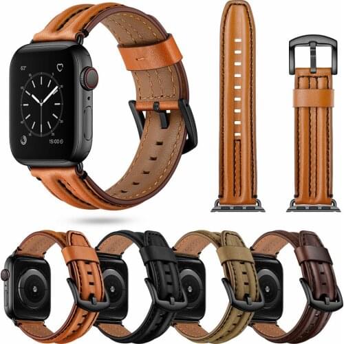 For Apple Watch Band Series 6 5 4 3 2 Double-Keel Genuine Leather Strap for iWatch SE 40mm 44mm 42mm 38mm Stylish Bracelet Belt