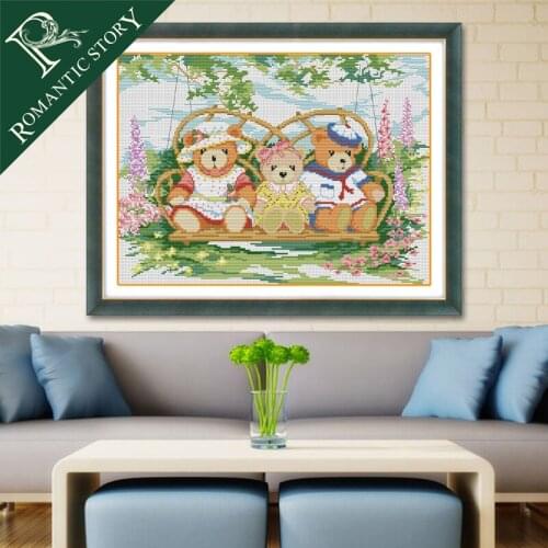 Romantic Story Cute Bear Family Photo Home Decoration Cross Stitch Handmade Needlework DIY DMC Cross-Stitch For Embroidery Kits