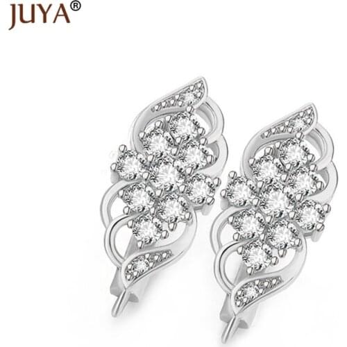 Luxury Big Flower Crystal CZ Rhinestone 4 Colors DIY Making Earrings Components Findings Accessories 5 pairs wholesale