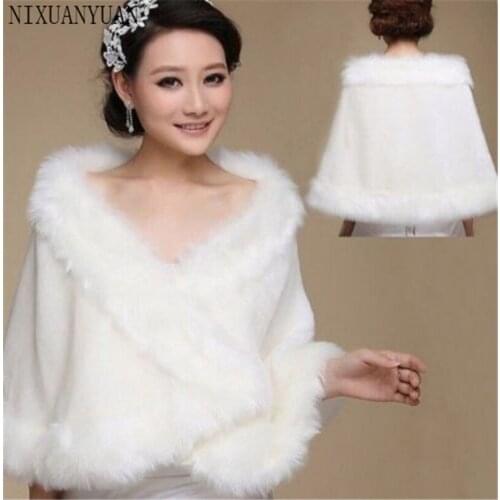 Ivory Faux Fur Wedding Shawl Wrap Shrug Bolero Bride Coat/Jacket