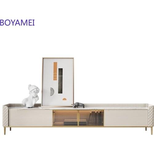 Light light bright rock tea table TV cabinet combination simple living room with belt lamp glass door cabinet