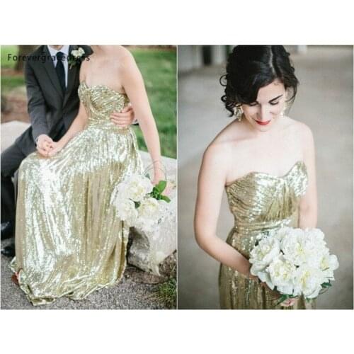 Vintage Long Bridesmaid Dress Sweetheart Sequins Sparkle Gold Maid of Honor Gown Plus Size Custom Made
