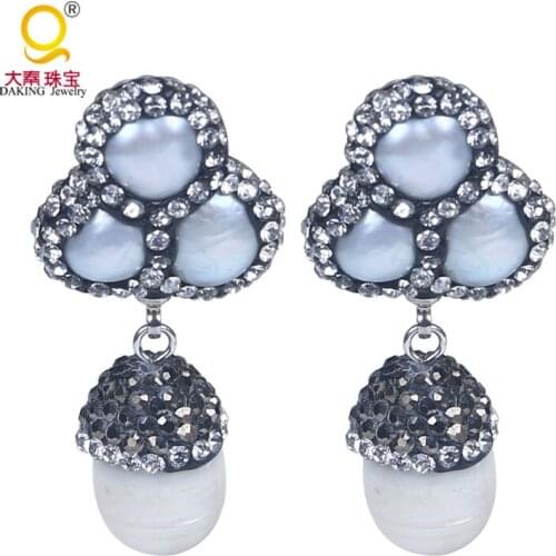 Vintage polymer clay rhinestone earrings keshi pearl and baroque pearl earrings big earring drop earring jewelry