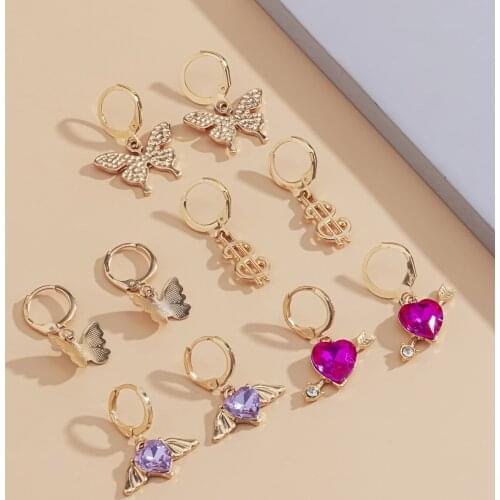 VIVILADY Vintage Alloy Zircon Thread Circle Butterfly Heart Letter Big Hoop Earrings Set Female Piercing Jewelry Drop Shipping