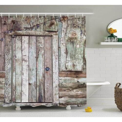 Rustic Shower Curtain Old Rustic Barn Door Cottage Country Cabin Theme Rural Mystic Entrance of Home Waterproof Bath Curtains