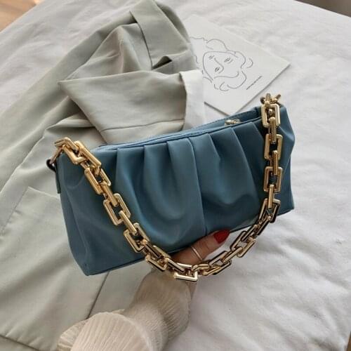 Luxury Design Thick Chain Shoulder Armpit Bag Soild Color Soft Pu Leather Women Handbags Clouds Fashion Elegant Underarm Bag