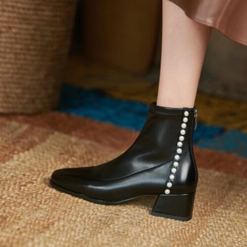 QZYERAI 2021 Women Block High Heels Ankle Boots Winter Female Square Toe Chelsea Boots High Quality Short Boots Zipper