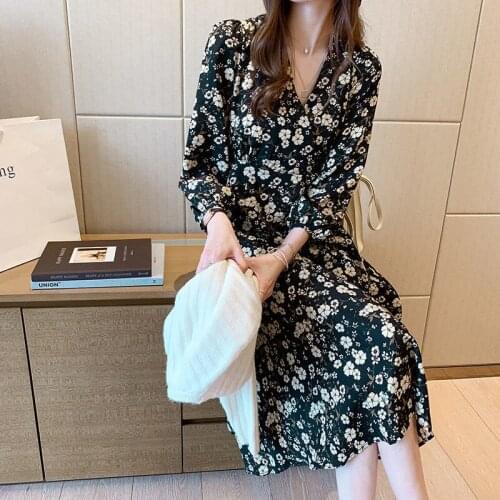 Womens Floral Dress Fall New Overknee Dress Woman Dresses Vestido De Mujer Femme Robe