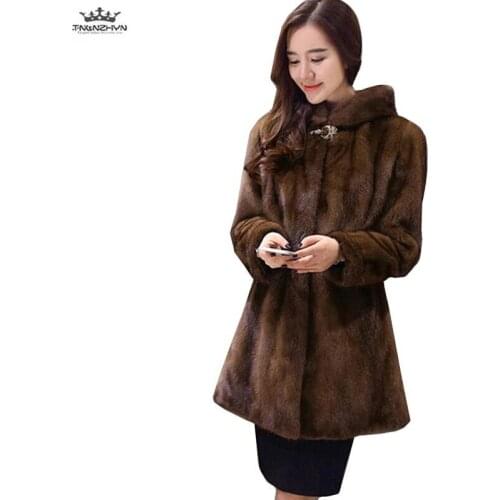 2019 Women Winter High quality Faux Mink Fur Coats Plus size Hooded Fur Outerwear Thick Warm Long Mink Fur Coat Jackets Parka