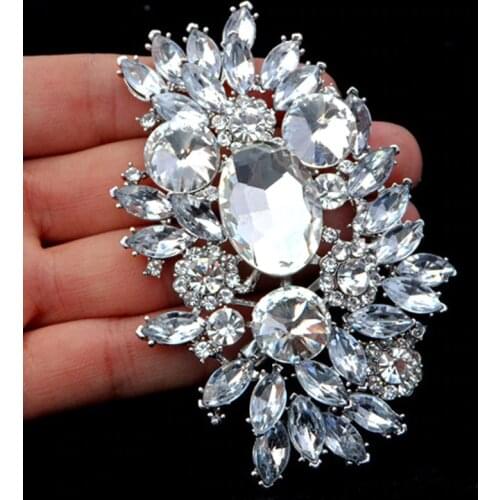 3PCS/LOT Silver Color Big Crystal Luxury Wedding Huge Broach Free Shipping Wedding Bridal Big Brooch