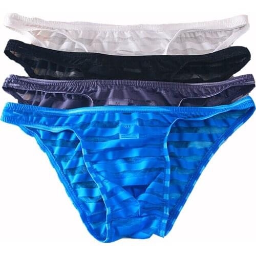 4PCS/Lot Mens Briefs Sexy Underwear Soft Thong See Through Underpants Breathable Bikini Briefs Male Homme Panties Mens Lingerie