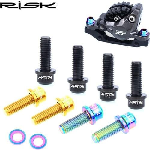 RISK 4pcs M6x18mm Titanium Bicycle Disc Brake Fixing Bolts with Grooved Washer Spacer for SLX XT XT MTB Bike Caliper Crank Screw
