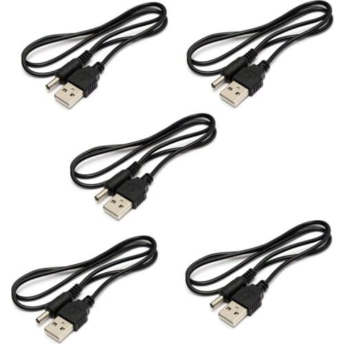 Wholsale Lot 5pcs USB 2.0 Male to DC Power Jack Plug Size 3.5mm x 1.35mm Cord Charging Charger Cable for Digital Massager