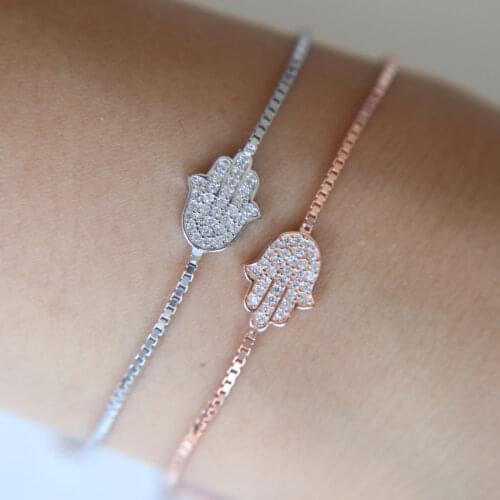 Real silver Gift Charm Fatima Hand Hamsa Bracelets For Women 925 Sterling Silver Friendship Charm Bracelet Femme Pulseras Mujer