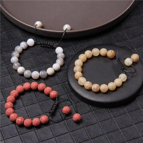 Matte Couple personality 10mm bead bracelet black rope blue Amazonite gray agat stone beaded braided bracelet jewelry lover gift