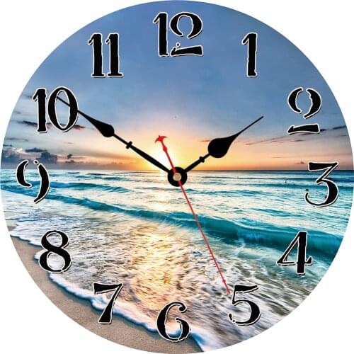 Bathroom Clock Summer Seashell Decorative Wall Clock Sea Wave Sunset Non-Ticking Silent Clocks Wall Home Decoracion Salon Casa