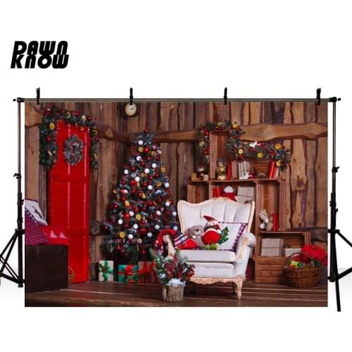 DAWNKNOW Merry Christmas Tree Chair Photography Background Backdrops Indoor Family Celebrate Photocall Photo Studio lv1190