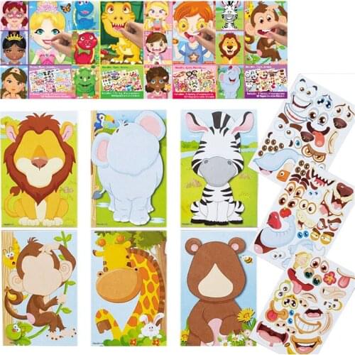 Kids DIY Stickers Puzzle Games Make-a-Face Princess Animal Dinosaur Assemble Jigsaw Children Recognition Training Education Toy