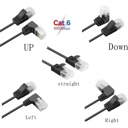Ethernet Thin Cable RJ45 Cat7 6 Lan Ultra Slim Cable UTP RJ45 Network for Cat6 Compatible Patch Cord 90 Degree Right Angle Cable