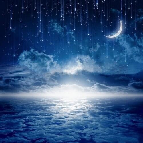 Night sky crescent moon stars romantic white cloud backdrop High quality Computer print wedding background