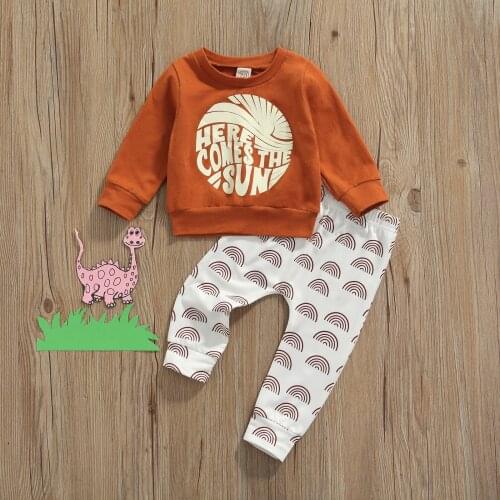 Babys Casual T-shirt and Shorts Set Infant Newborn Fashion Letter Long Sleeve Tops+Rainbow Printed Pants Daily Autumn Outfits
