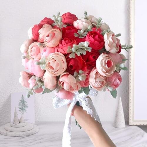 Artificial Flowers 18 Heads Silk Rose peony Bridal Bouquets Fake flower Simulation Flannel Flowers Home Party Wedding Decoration
