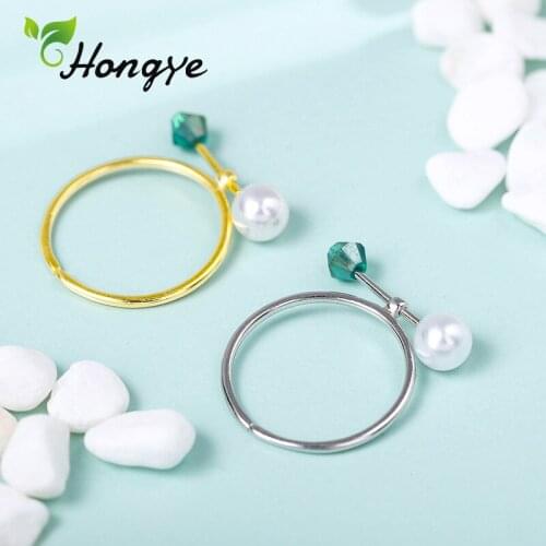 Hongye Green Zircon Decorative Shell Pearl Rings Gold Color Fashion 925 Silver Finger Jewelry Wedding Birthday Gifts Ladies Ring