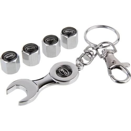 Car Styling Dust Valve Caps Cover for BYD F0 F3 F6 F3R E5 G5 G6 S6 S8 Qin Tang Auto Accessories Tools Parts With Wrench Keychain