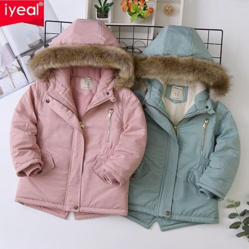IYEAL Kids Clothes Winter Jacket For Girls Fleece Velvet Hooded Children Girls Coat Outerwear Overalls for 4-12Y