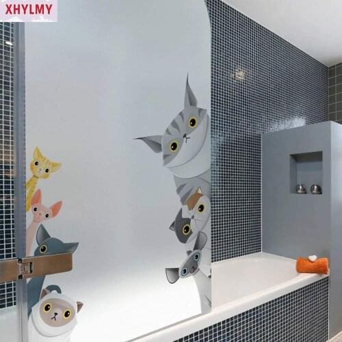 Cartoon Cat Frosted Window Film Custom Animal Static Cling Privacy Glass Film Stained Bathroom Bedroom Pet Shop Decorative