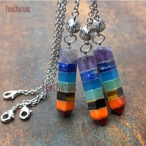 Mix Material Pendulum Point Electroplated Dark Silver Chic Pendulum 7 Chakra Yoga Meditation Rainbow Charm In 45*10 mm PM9123
