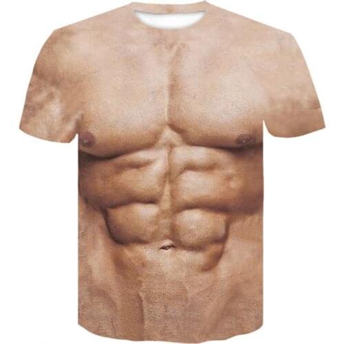 Fashion Summer Men T-shirt 3D Muscles Print Short Sleeve O Neck Breathable Tee Top for Party T-shirt men