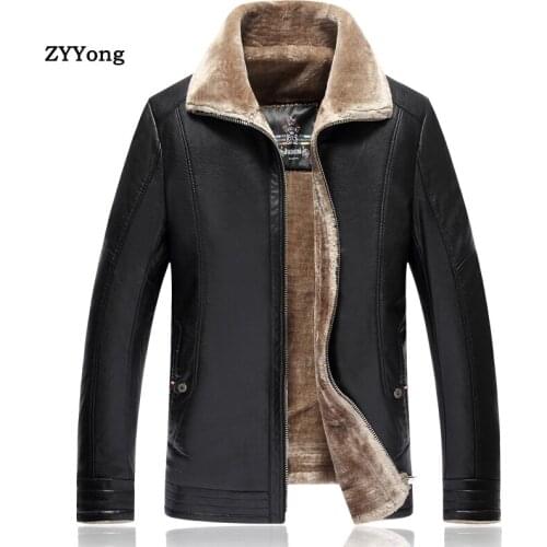 Mens Leather Jackets Winter Fleece PU Coats Casual Plus Thick Warm Wide-Collared Outerwear Biker Jacket XL-8XL