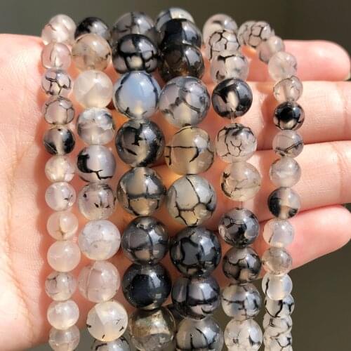 Natural Stone Black Dragon Vein Agat Round Loose Beads 15"4/6/8/10/12mm Pick Size For Jewelry Making Diy Bracelet Necklace