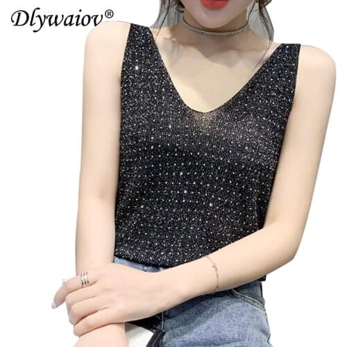 2021 New knitted vest women diamond Tops summer Tank Woman sleeveless camisole casual clothes Female vests Rompi rajutan wanita