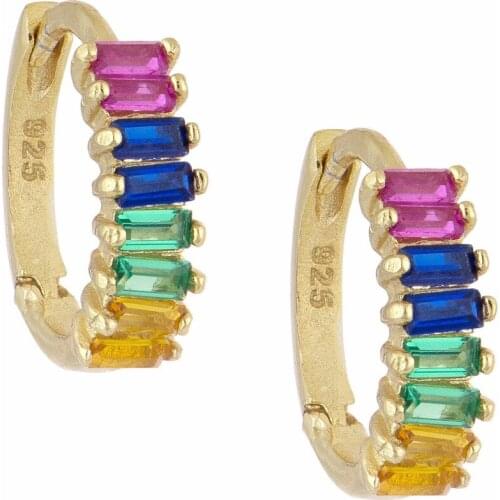 2021 New Arrived Colorful Rainbow Jewelry Gold Color Summer Hot Selling Baguette CZ Hoop Earring