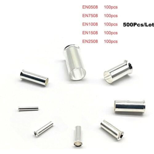 500Pcs Tube Naked Cord End Crimp Terminals Bare Electrical Wire Cable Connector EN0508~2508 Copper Ferrules 0.5-2.5mm2 22-14AWG